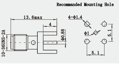 Mini SMA Brass Female SSMA PCB Mount RF Connector with Microstrip