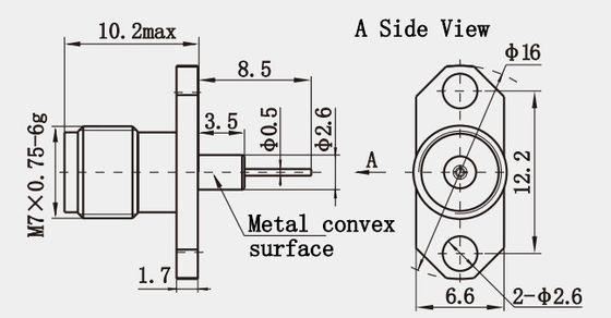Female 1.85mm RF Connector Flange Mount Type Stainless Steel Material with Long Microstrip