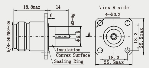 N Female Waterproof 4-hole Flange RF Coaxial Connector with Microstrip