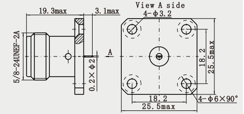 N Female 4-hole Flange RF Coaxial Connector with Microstrip