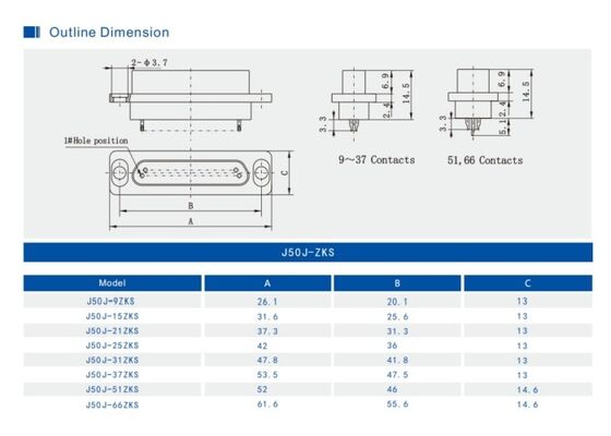 Micro Rectangle MDM D Sub 9 Pins Connector Hermetic Sockets