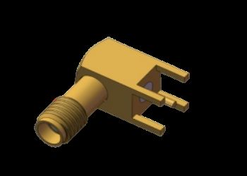 موصل متحد المحور SSMA / Mini SMA أنثى / جاك RF بزاوية قائمة، 4 أرجل من خلال فتحة لحام PCB تصل إلى 18 جيجاهرتز